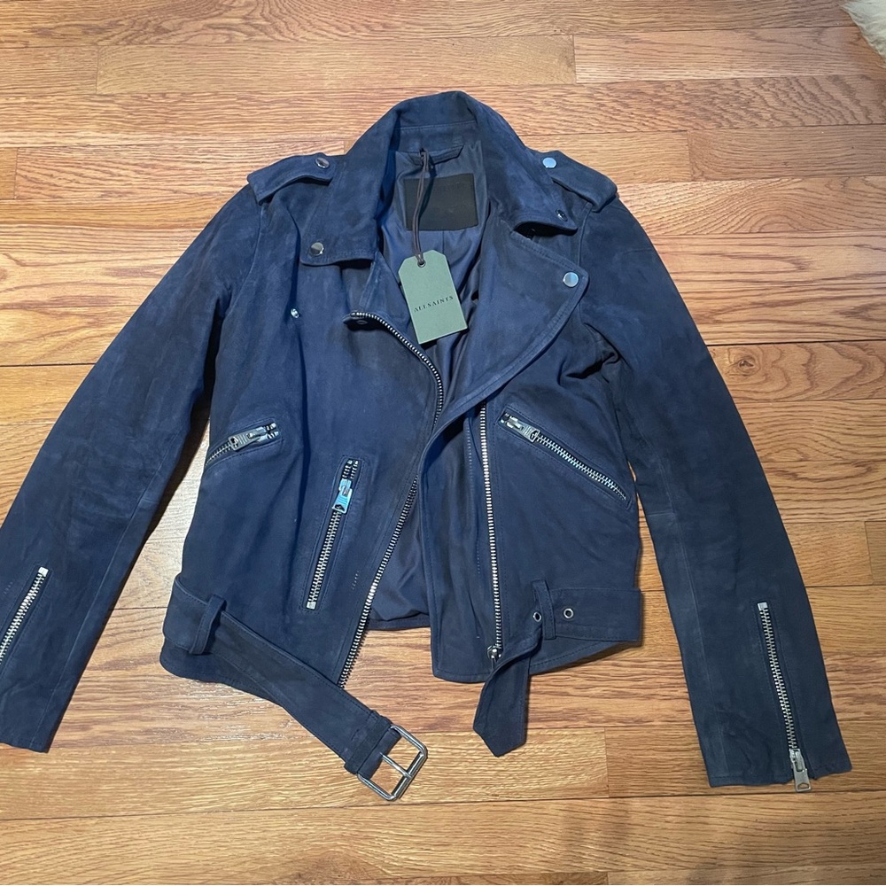 Women navy Blue suede Jacket